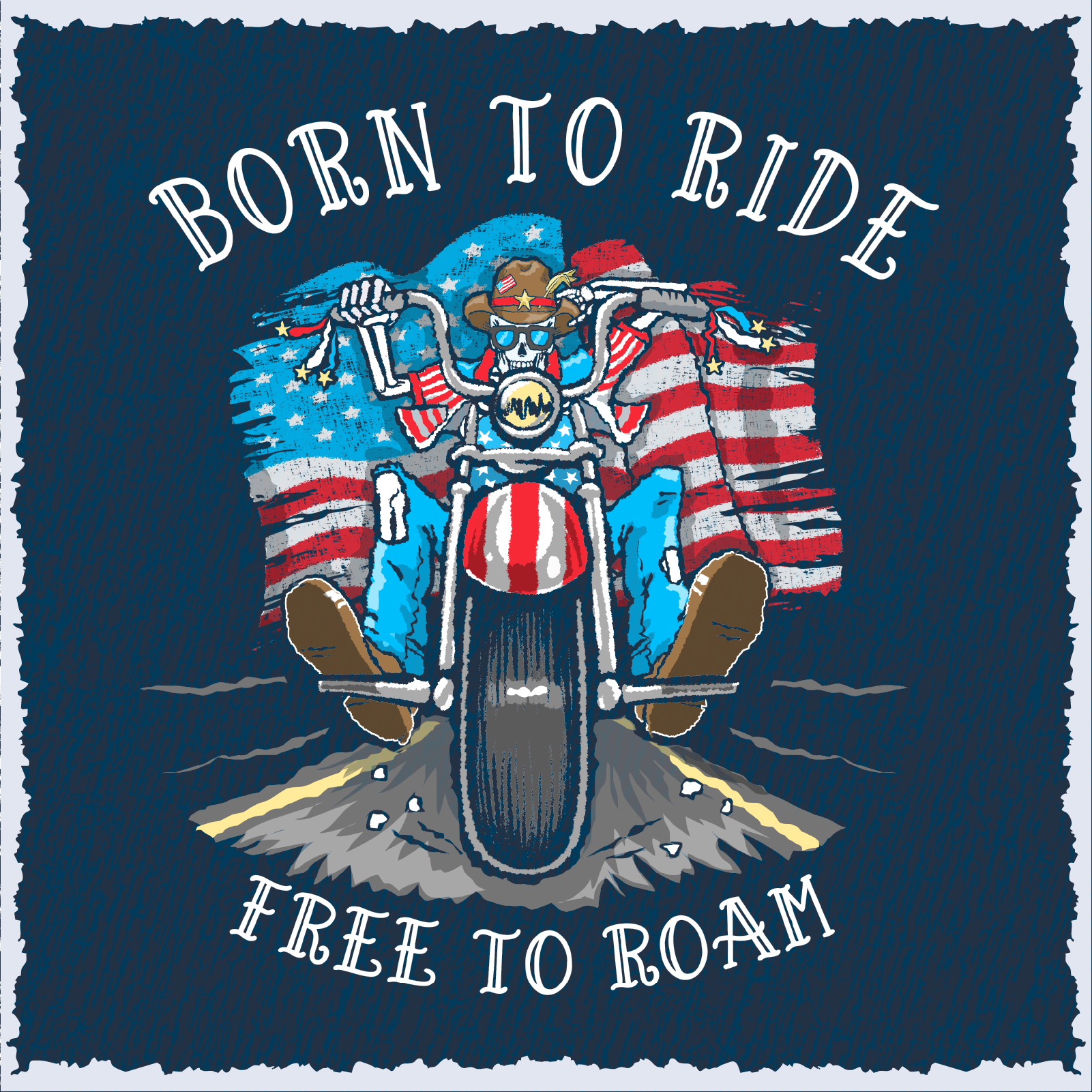 Salty Bones Born to Ride Free to Roam Patriotic Motorcycle Biker T-Shirt