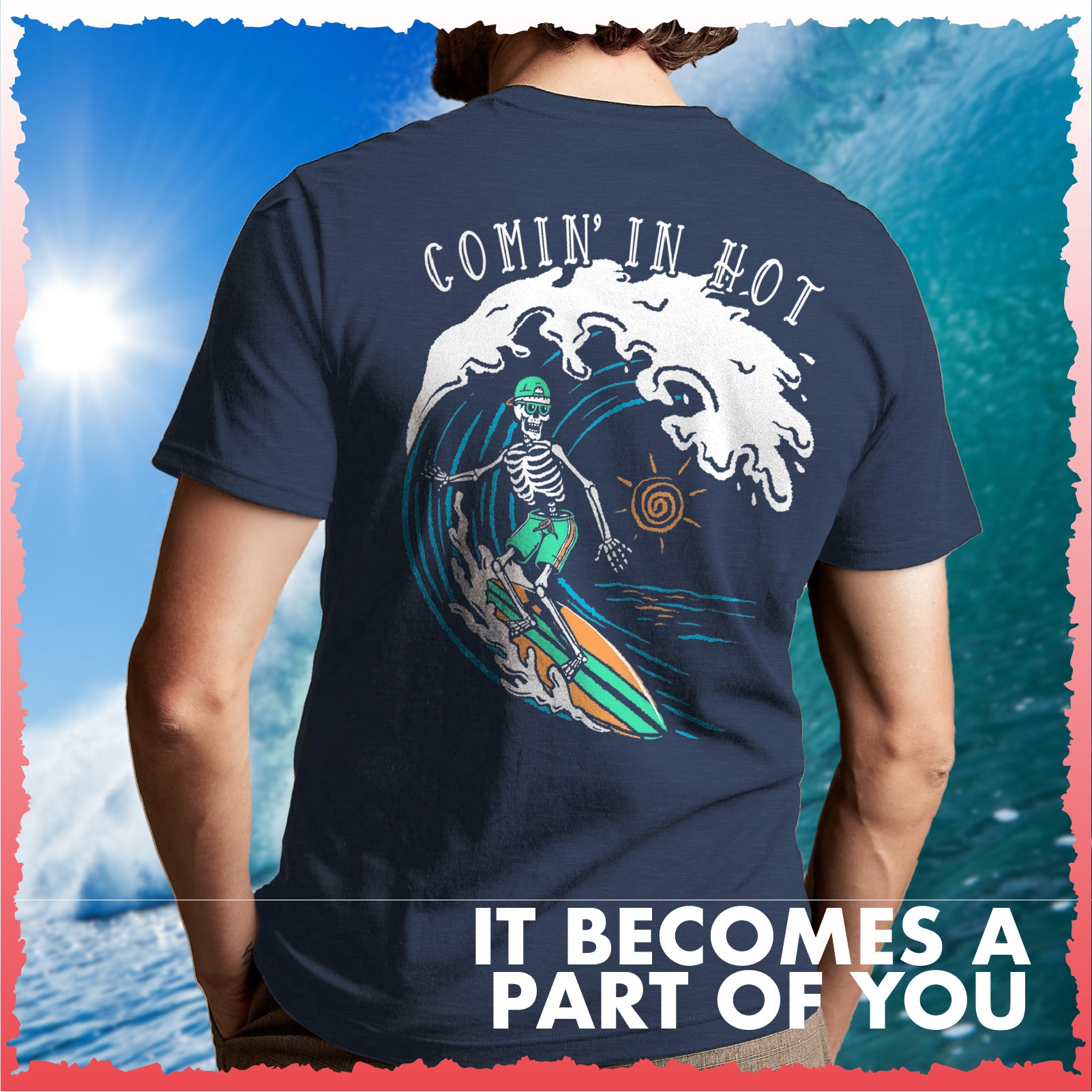 Salty Bones Comin' in Hot Surfer Ocean Wave Beach T-Shirt