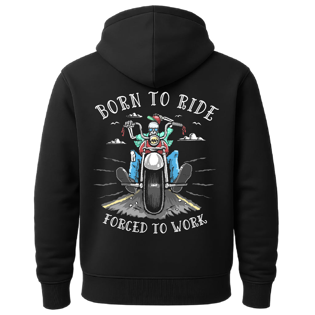 Salty Bones Born To Ride Forced To Work Motorcycle Biker Premium Blend Ringspun Graphic Hooded Sweatshirt