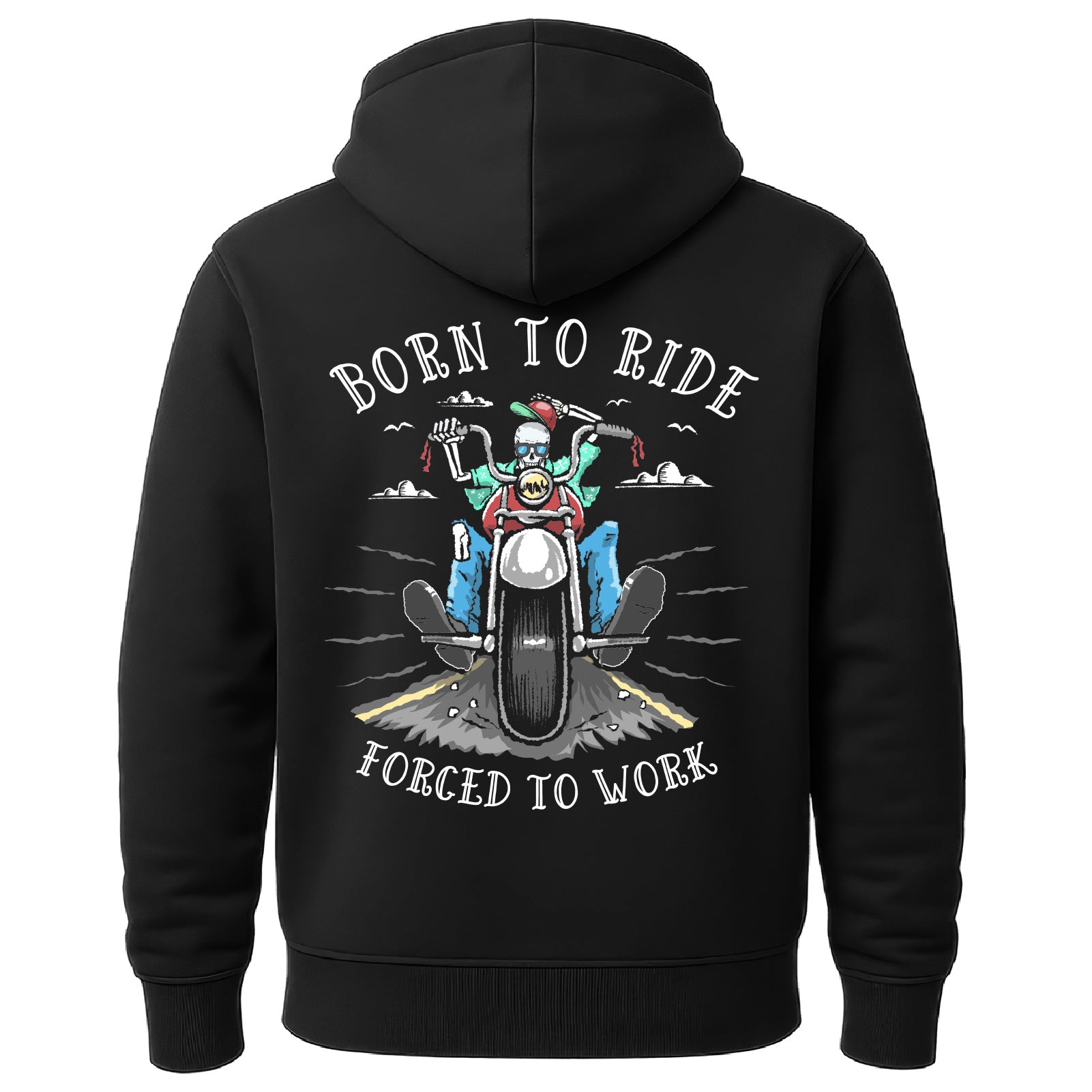 Salty Bones Born To Ride Forced To Work Motorcycle Biker Premium Blend Ringspun Graphic Hooded Sweatshirt