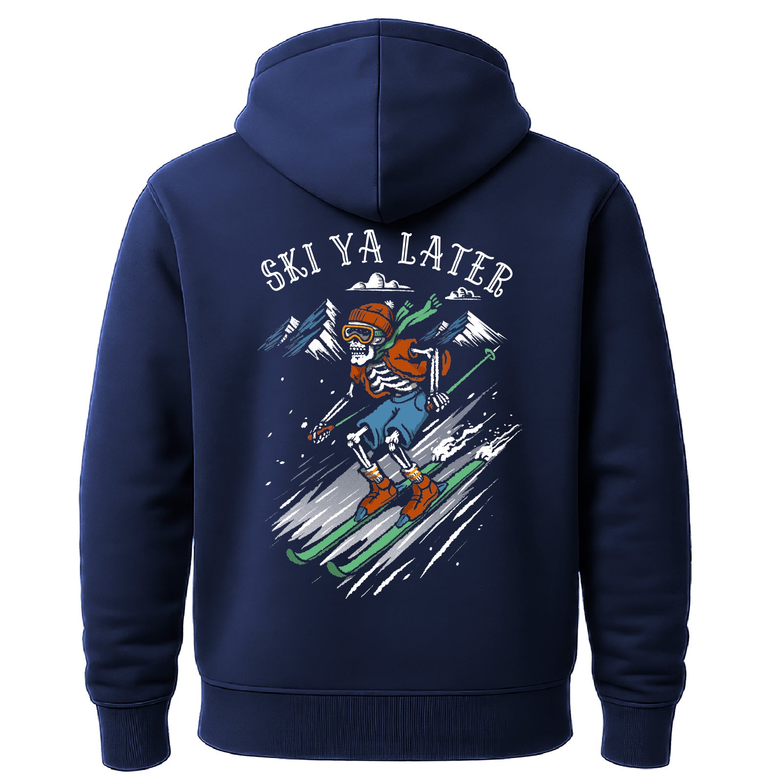 Salty Bones Ski Ya Later Snow Mountain Skiing Winter Sports Premium Blend Ringspun Graphic Hooded Sweatshirt