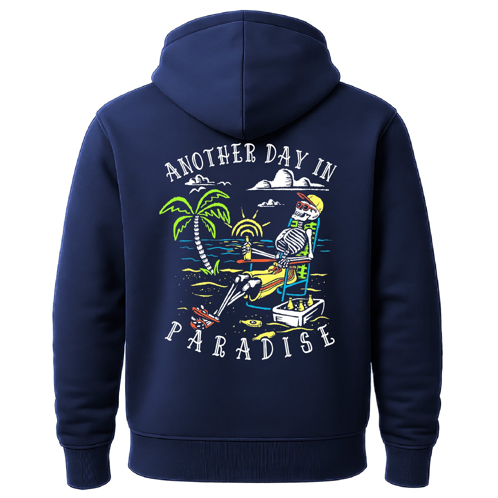 Salty Bones Another Day in Paradise Tropical Beach Premium Blend Ringspun Graphic Hooded Sweatshirt, Printed in USA