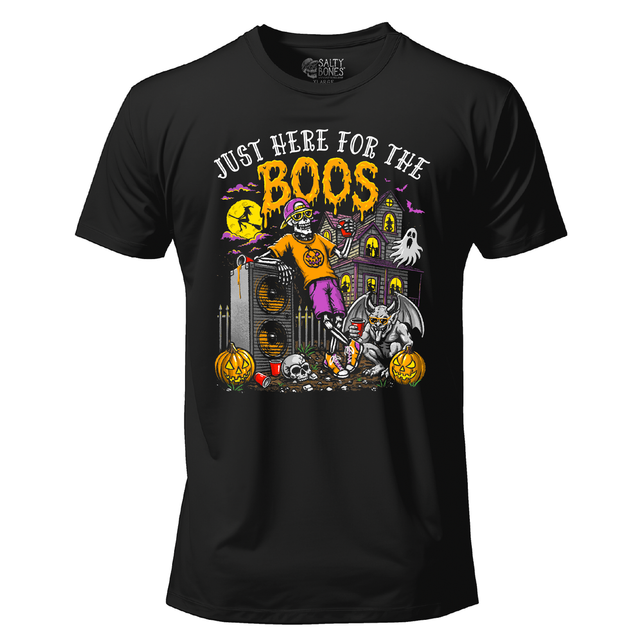 Just Here for the Boos Halloween Haunted House Front Print T-Shirt