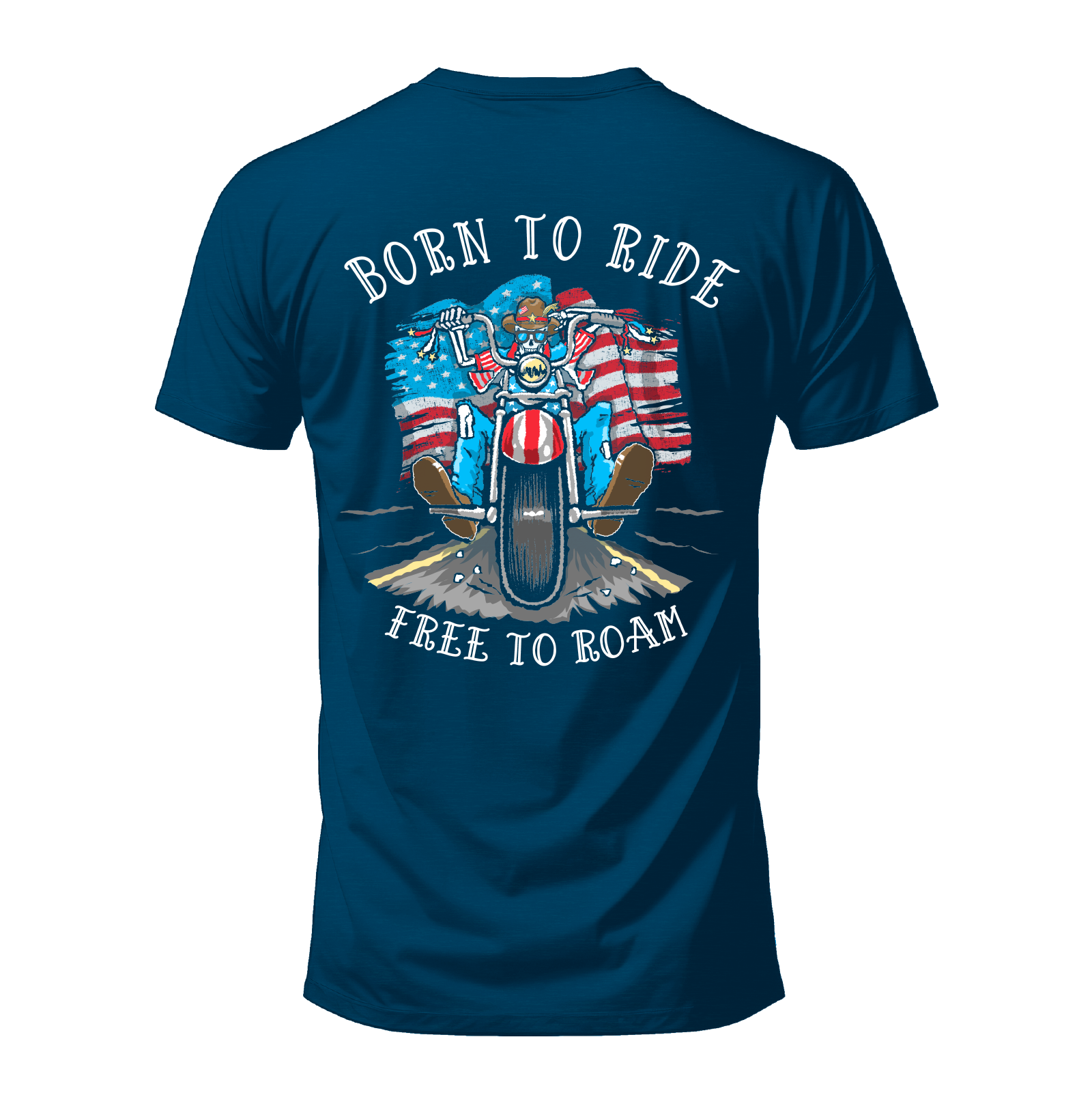 Salty Bones Born to Ride Free to Roam Patriotic Motorcycle Biker T-Shirt