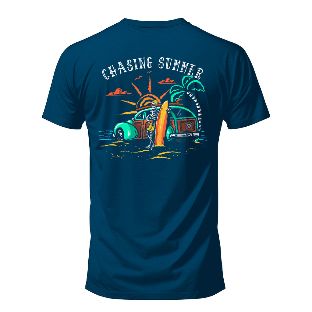 Salty Bones Chasing Summer Woody Car Sunset Surfer T-Shirt