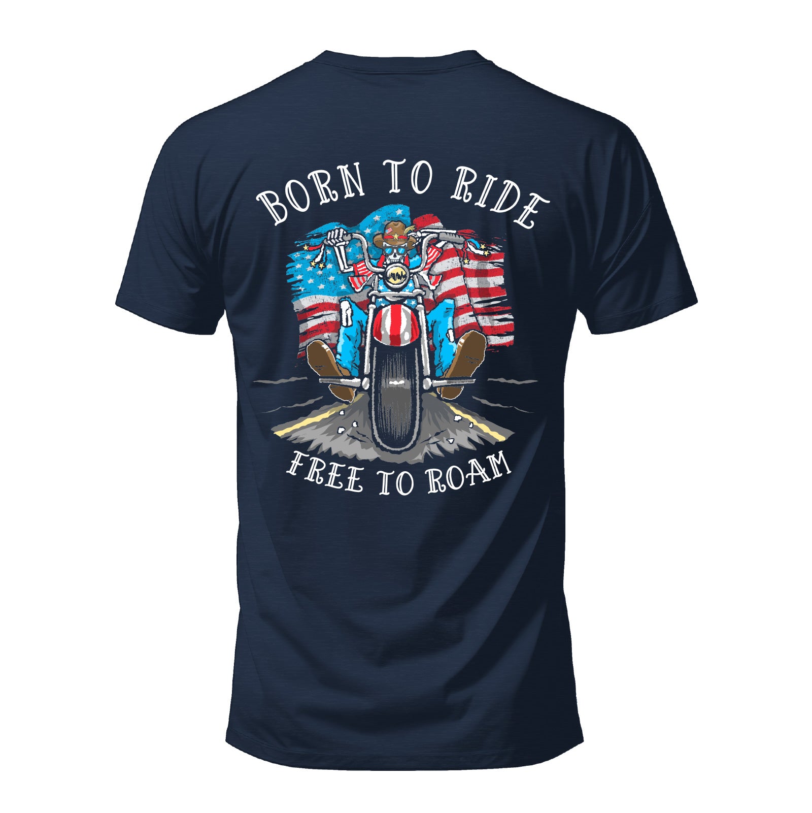 Salty Bones Born to Ride Free to Roam Patriotic Motorcycle Biker T-Shirt