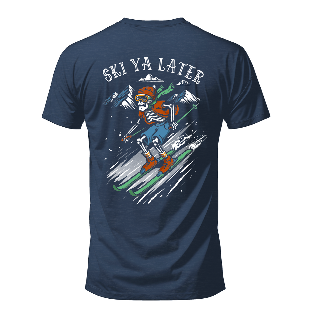 Salty Bones Ski Ya Later Snow Mountain Skiing Winter Sports T-Shirt