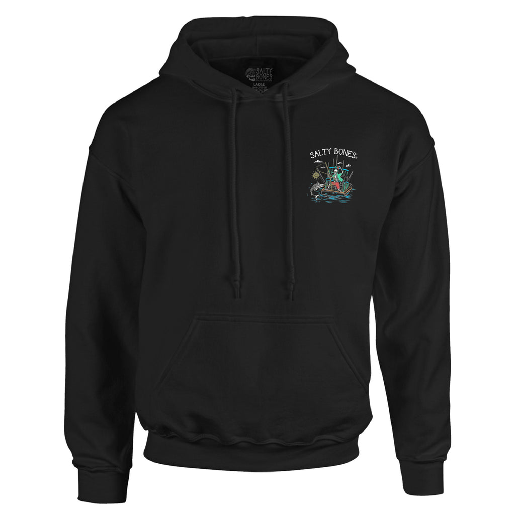 Salty Bones Born to Fish Forced to Work Fishing Boat Premium Blend Ringspun Graphic Hooded Sweatshirt, Printed in USA