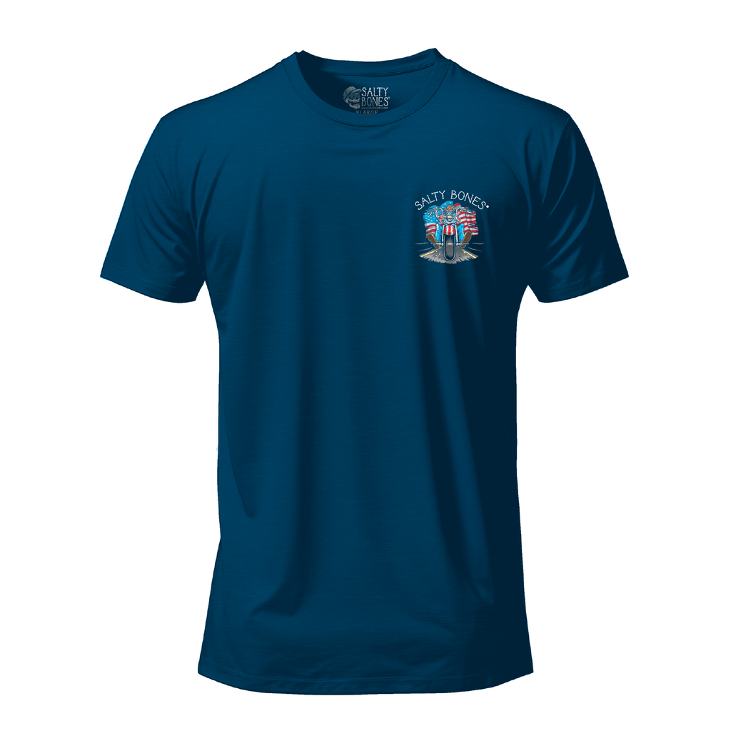 Salty Bones Born to Ride Free to Roam Patriotic Motorcycle Biker T-Shirt