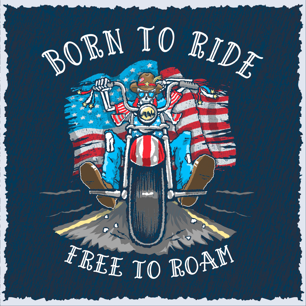 Salty Bones Born to Ride Free to Roam Patriotic Motorcycle Biker T-Shirt