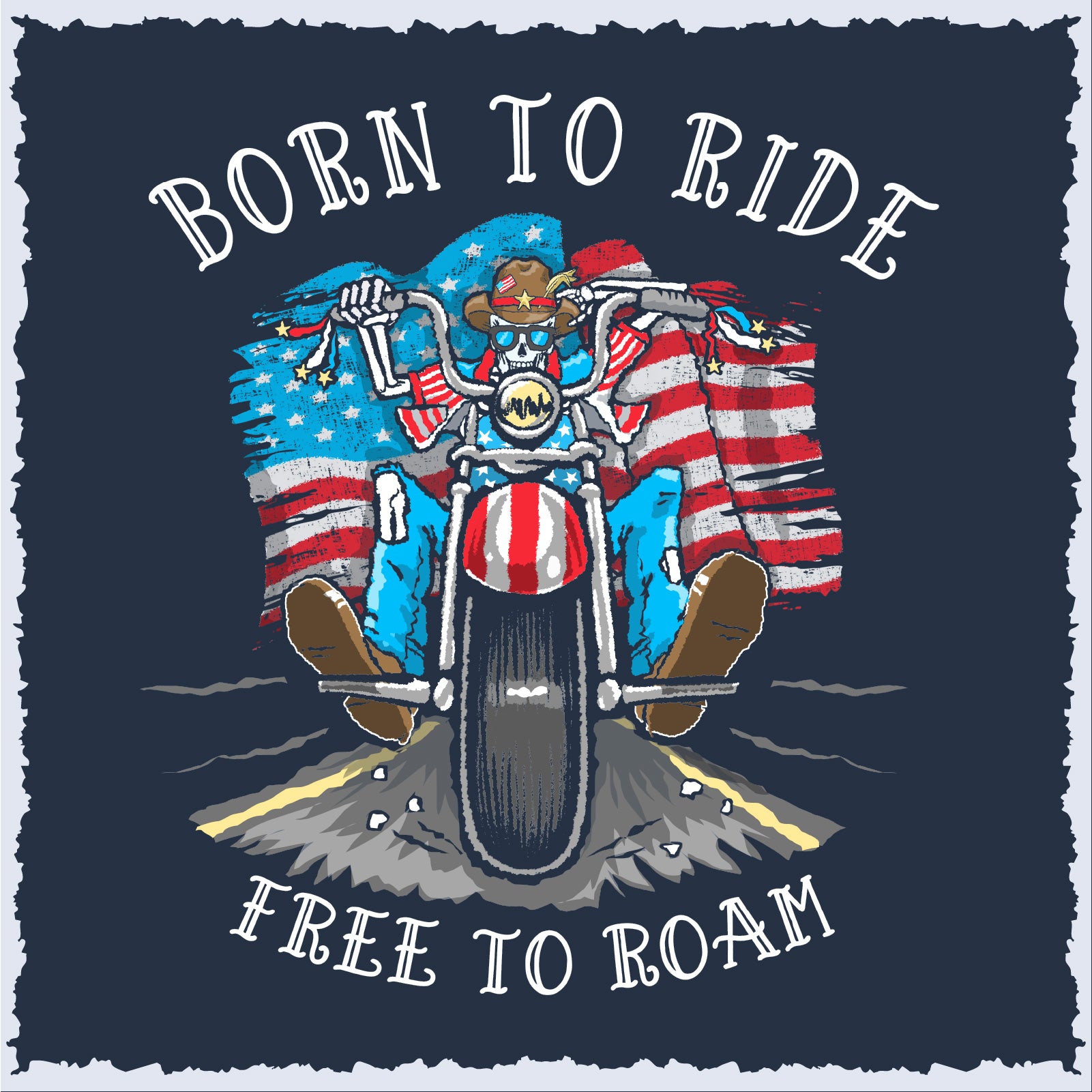 Salty Bones Born to Ride Free to Roam Patriotic Motorcycle Biker T-Shirt