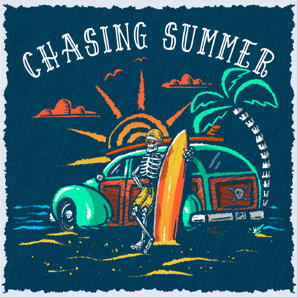 Salty Bones Chasing Summer Woody Car Sunset Surfer T-Shirt