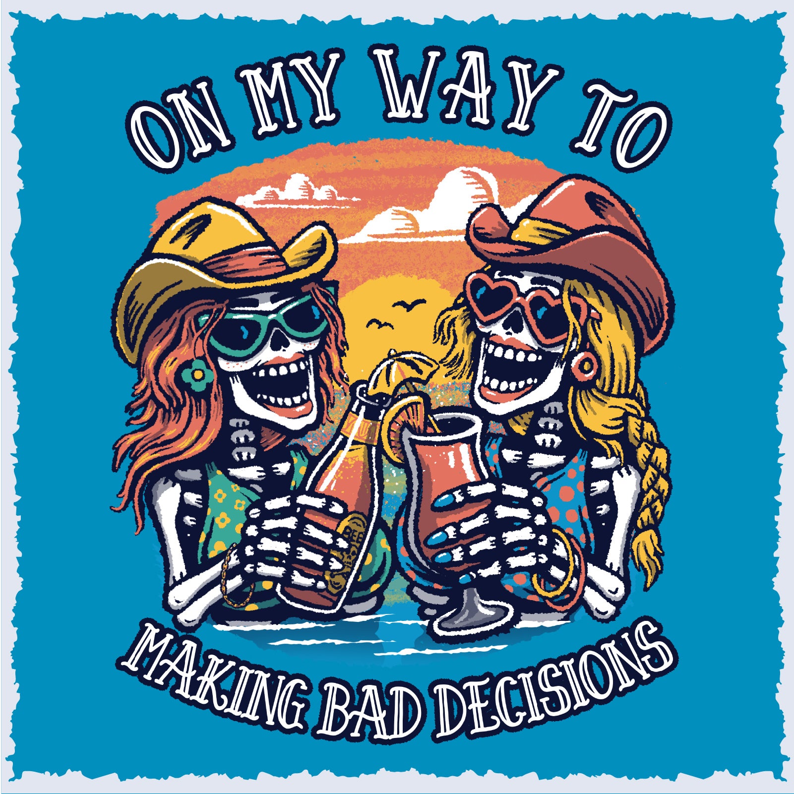 Salty Bones On My Way To Making Bad Decisions Women Drinking Beach Graphic T-Shirt