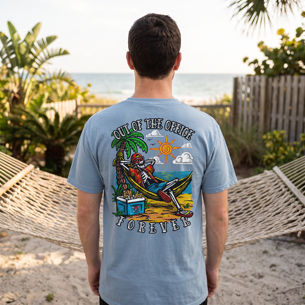 Out of Office Forever Tropical Beach Graphic T-Shirt