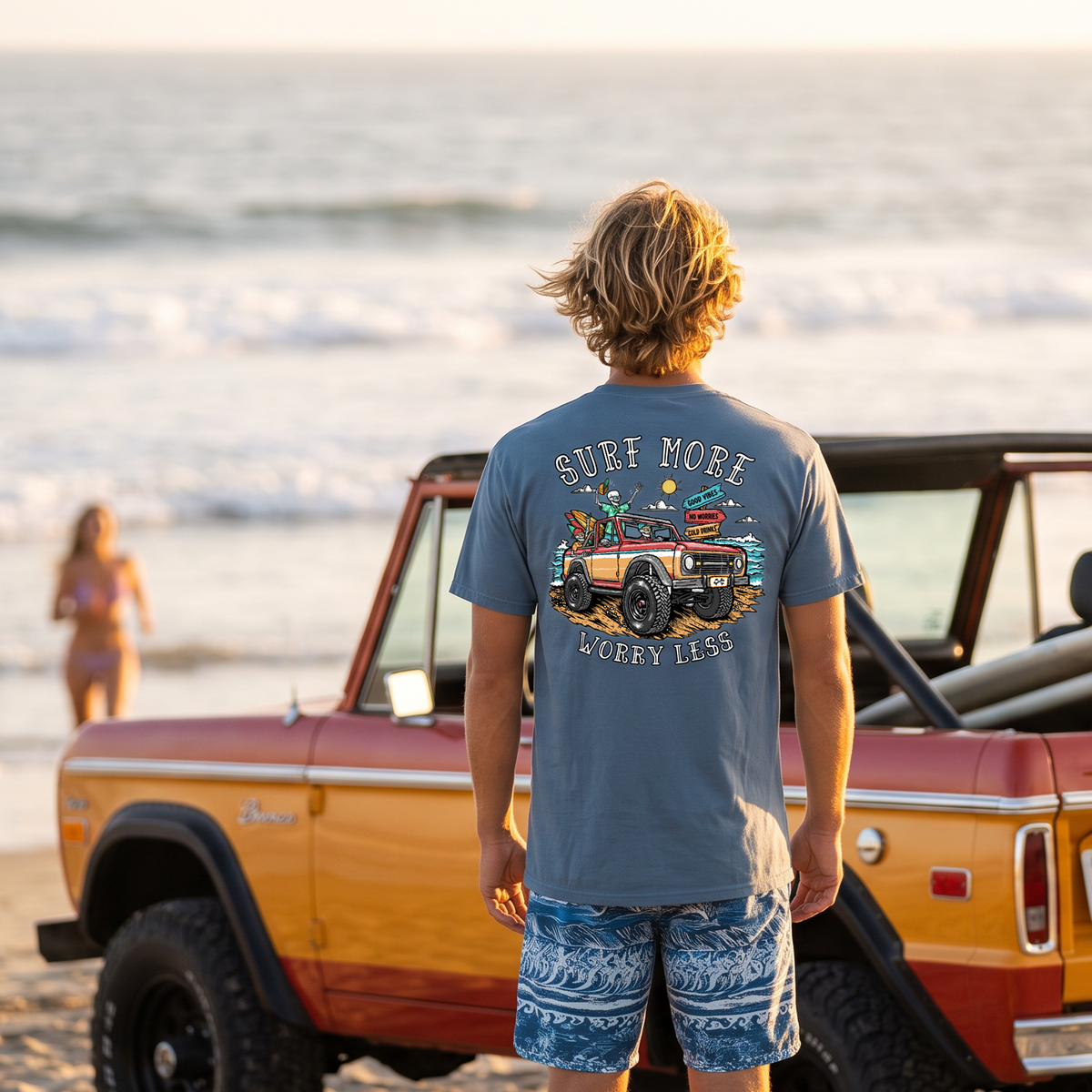 Surf More Worry Less Vintage Truck Graphic T-Shirt