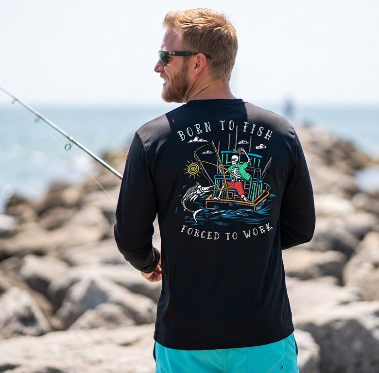 Born to Fish Forced to Work Fishing Boat UPF 50 Sun Protection Long Sleeve Shirt