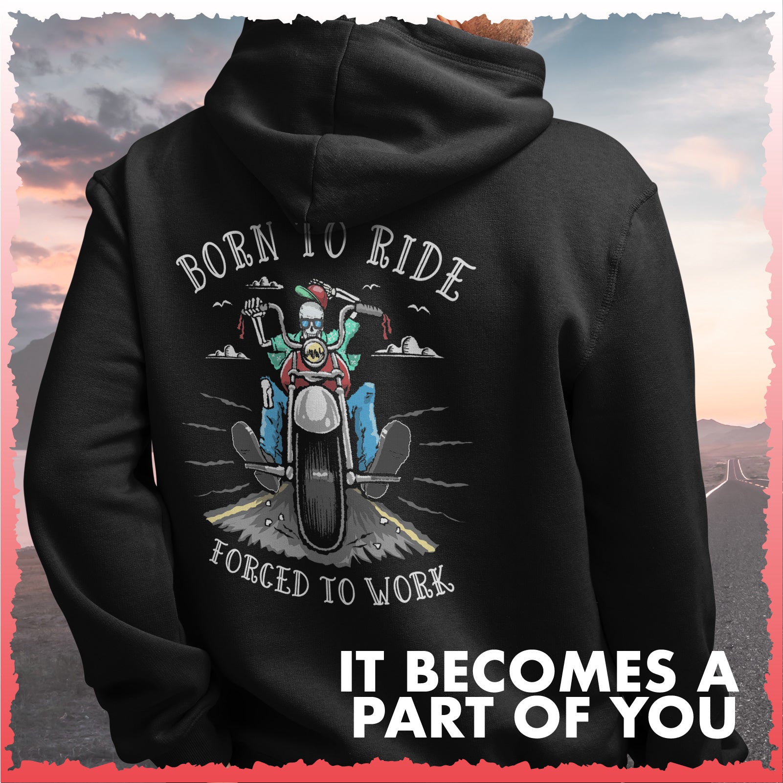 Salty Bones Born To Ride Forced To Work Motorcycle Biker Premium Blend Ringspun Graphic Hooded Sweatshirt