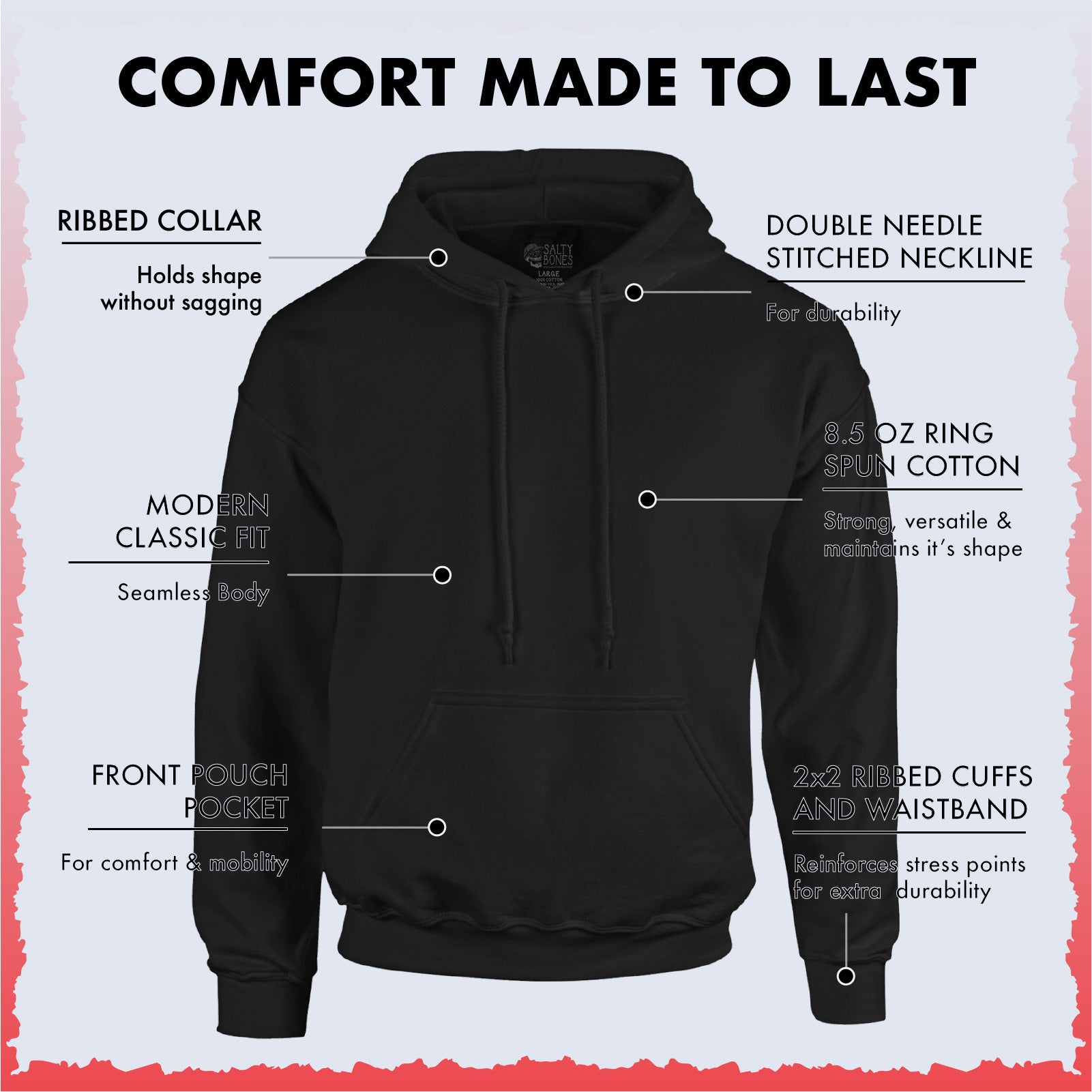 Salty Bones Born to Fish Forced to Work Fishing Boat Premium Blend Ringspun Graphic Hooded Sweatshirt, Printed in USA