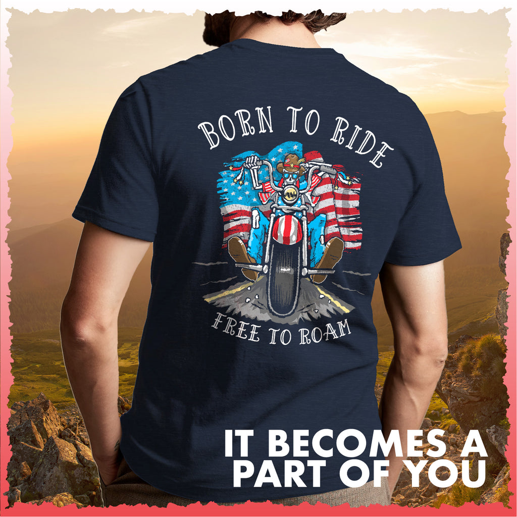 Salty Bones Born to Ride Free to Roam Patriotic Motorcycle Biker T-Shirt